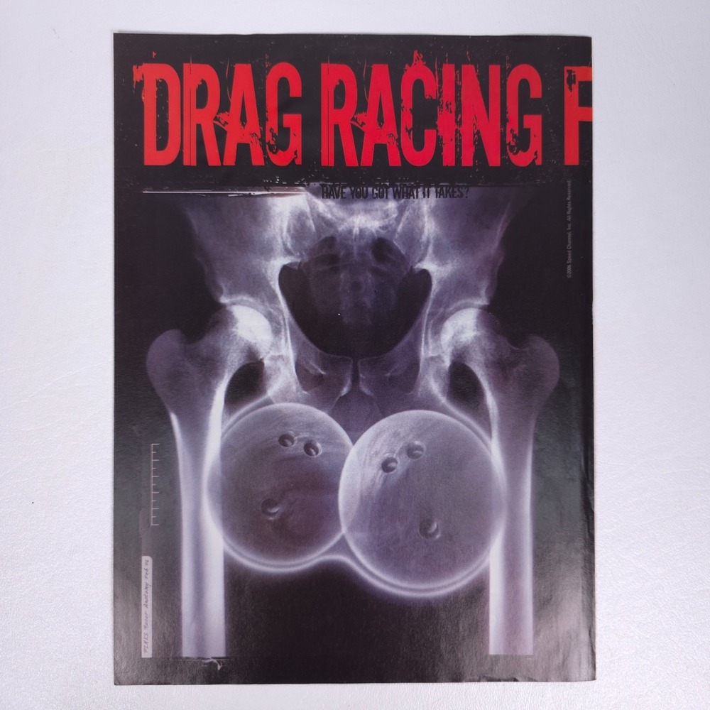 NHRA Drag Racing X-Ray Skull Art Print Ad Poster Style Red Text Garage Decor